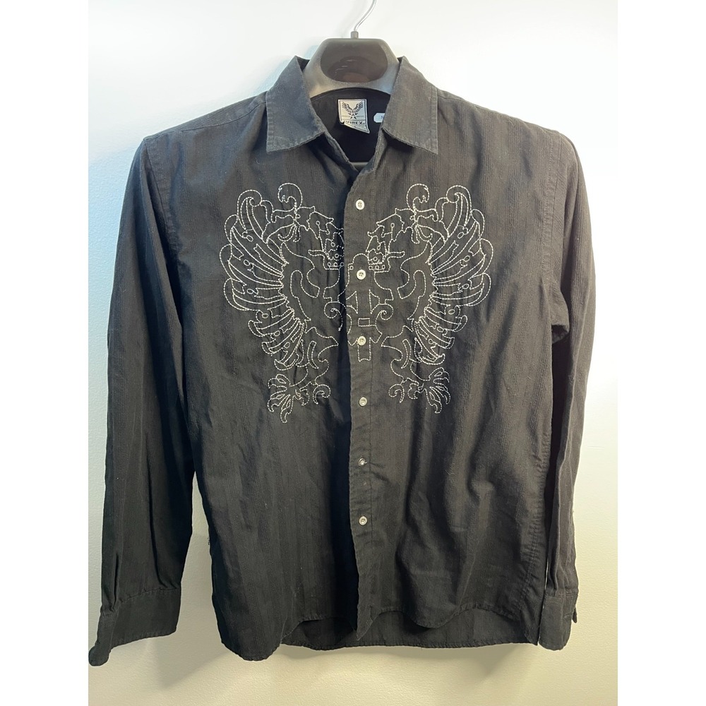 Avirex Mens Black Embroidered Eagle Crest Button Down Shirt Long Sleeve Size M
